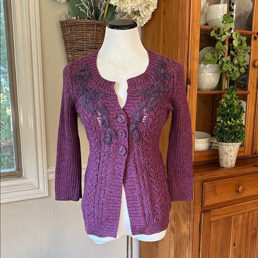 DKNY Plum Button-Up Cardigan